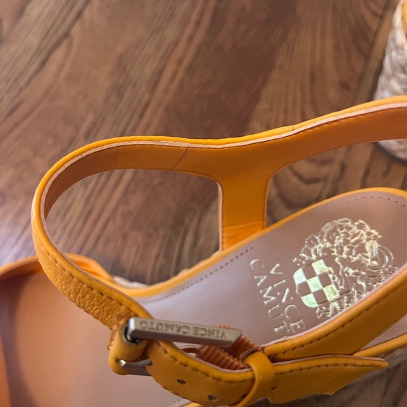 Vince Camuto Ranneli Leather Raffia Block Heel Espadrille Orange . Size 8.5 - Picture 13 of 16